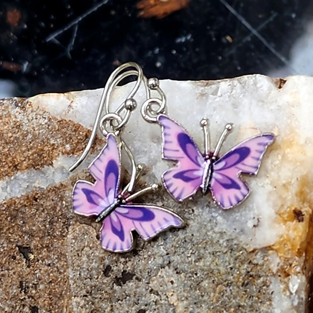 ❤️ Macy's Jewelry Purple Little Butterfly Designer Minimalist Earrings